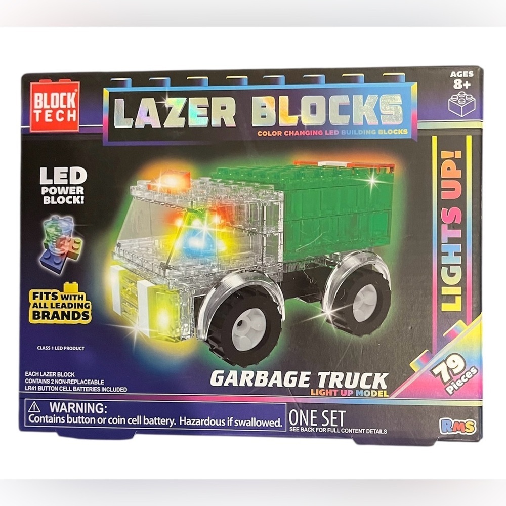 NEW! LASER BLOCKS LED Power Building Blocks GARBAGE TRUCK LIGHTS UP